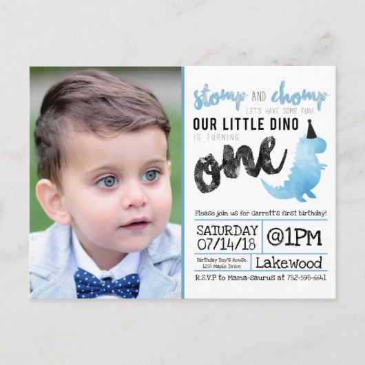 Little Dinosaur Birthday Theme Blue Dinosaur Dino Briefkaart (Voorkant)