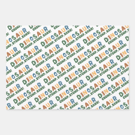 Little Dinosaur Chomp Stomp Rawer verjaardagsfeest Inpakpapier Vel (Voorkant 2)