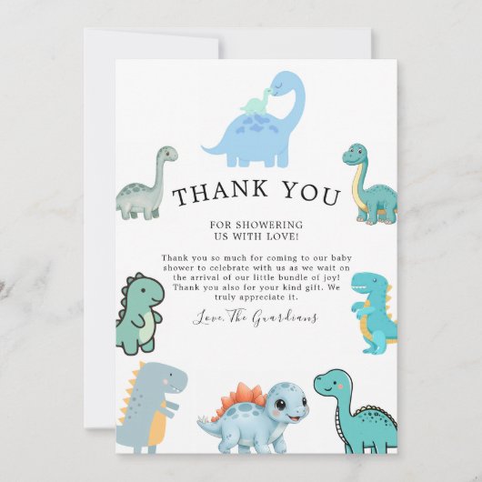 Little Dinosaur Cute Baby Shower Bedankkaart (Voorkant)