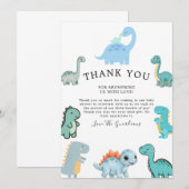 Little Dinosaur Cute Baby Shower Bedankkaart (Voorkant / Achterkant)