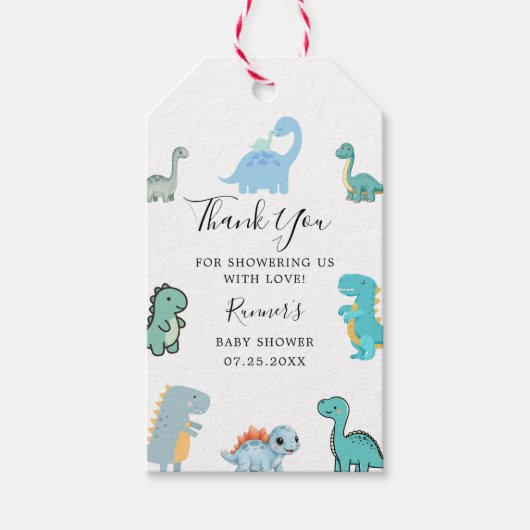 Little Dinosaur Cute Baby Shower Cadeaulabel (Voorkant)