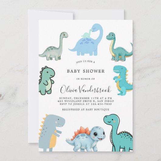 Little Dinosaur Cute Baby Shower Kaart (Voorkant)
