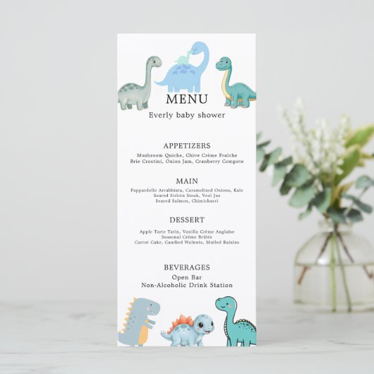 Little Dinosaur Cute Baby Shower Menu (Staand voorkant)