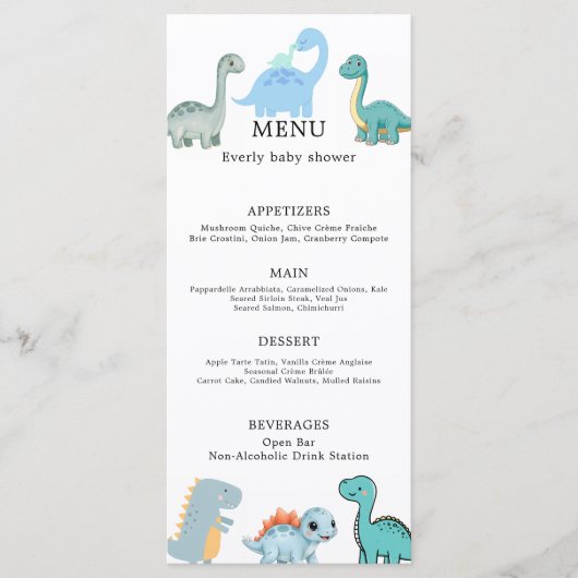 Little Dinosaur Cute Baby Shower Menu (Voorkant)