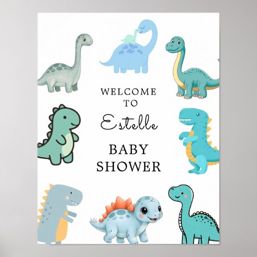 Little Dinosaur Cute Baby Shower Poster (Voorkant)