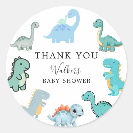Little Dinosaur Cute Baby Shower Ronde Sticker (Voorkant)