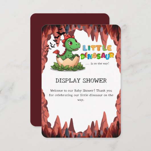 Little Dinosaur Is on the Way Display Shower Informatiekaartje (Voorkant / Achterkant)