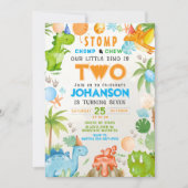 Little Dinosaur Stomp en Chomp verjaardagsfeestje Kaart (Voorkant)