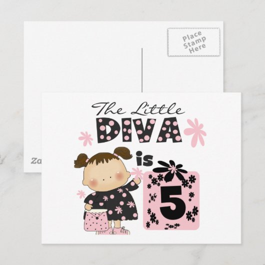 Little Diva 5th Birthday Tshirts en geschenken Briefkaart (Voorkant / Achterkant)