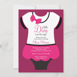 Little Diva Baby shower Invitation, roze, zwart Kaart