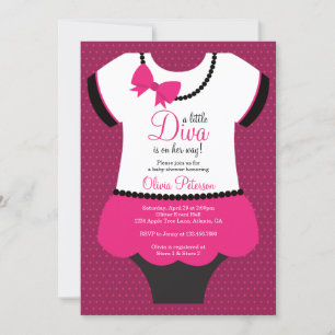 Little Diva Baby shower Invitation, roze, zwart Kaart
