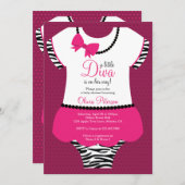Little Diva Baby shower Invitation, Zebra, Roze Kaart (Voorkant / Achterkant)