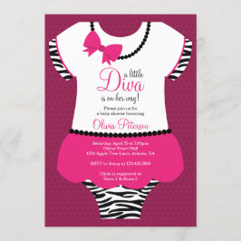 Little Diva Baby shower Invitation, Zebra, Roze Kaart