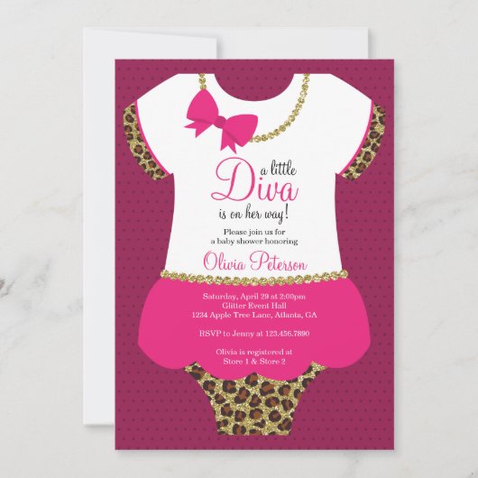 Little Diva Baby shower Uitnodigen, Cheetah, Faux Kaart (Voorkant)