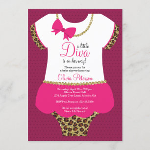 Little Diva Baby shower Uitnodigen, Cheetah, Faux  Kaart