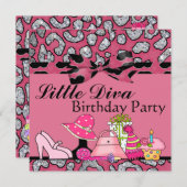 Little Diva Birthday Party Sparkle in Pink & Black Kaart (Voorkant / Achterkant)