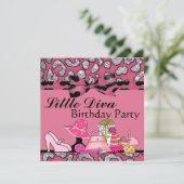 Little Diva Birthday Party Sparkle in Pink & Black Kaart (Staand voorkant)