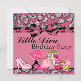 Little Diva Birthday Party Sparkle in Pink & Black Kaart
