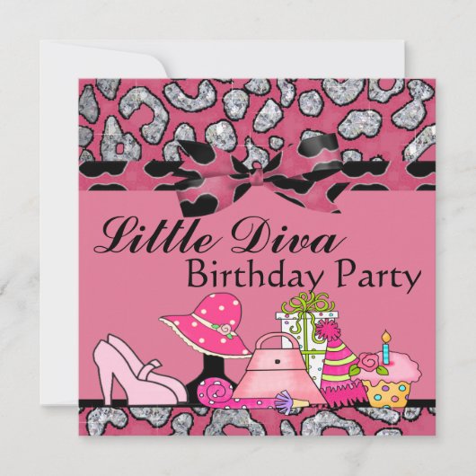 Little Diva Birthday Party Sparkle in Pink & Black Kaart (Voorkant)
