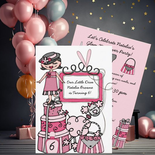 Little Diva Girls Makoverspa Day Birthday Invite Kaart