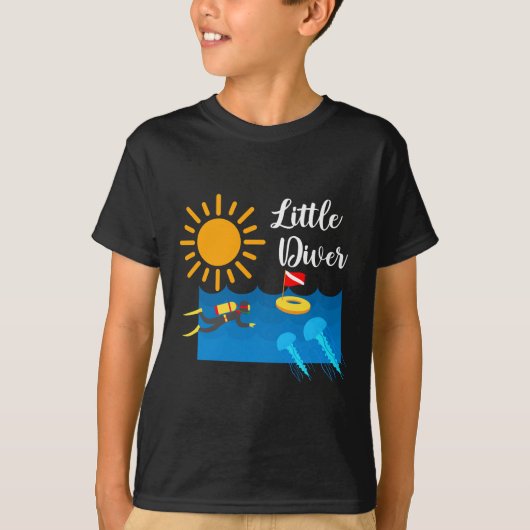 Little Diver met Jelly Fish - Kinderen Basic T-Shi T-shirt (Voorkant)
