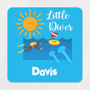 Little Diver met Jelly Fish - Small Square Clothi Labels