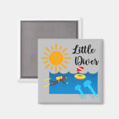 Little Diver met Jelly Fish - Square Magnet (Voorkant / Achterkant)
