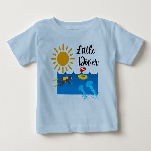 Little Diver with Jelly Fish - Baby Fine Jersey T- (Voorkant)