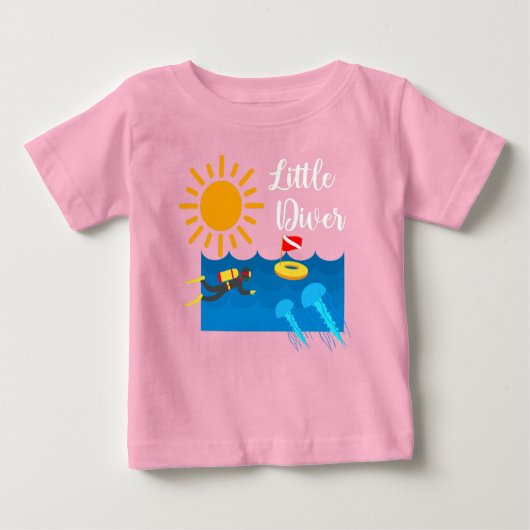 Little Diver with Jelly Fish - Baby Fine Jersey T- (Voorkant)