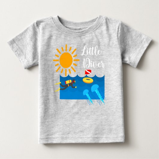 Little Diver with Jelly Fish - Baby Fine Jersey T- (Voorkant)