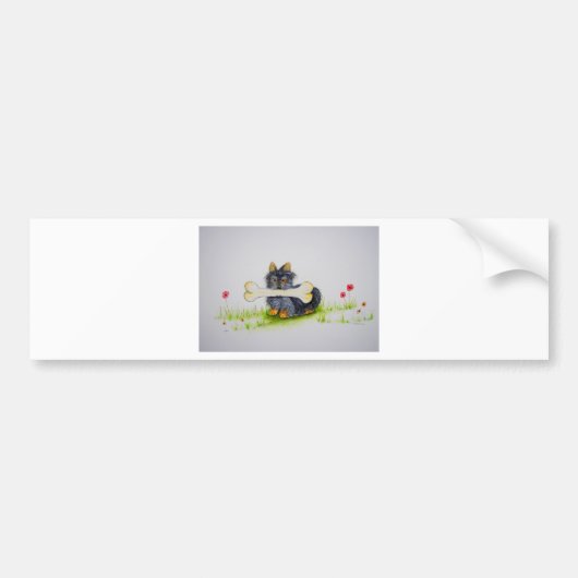 Little Dog Big Bone (Yorkshire doodsbang) Bumpersticker (Voorkant)