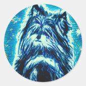 Little Doggy in blue Ronde Sticker (Voorkant)