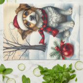 Little Dogs in Preppy Winter Attire and Hat Winter Theedoek (Gevouwen)