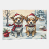Little Dogs in Preppy Winter Attire and Hat Winter Theedoek (Horizontaal)