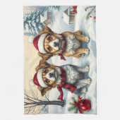 Little Dogs in Preppy Winter Attire and Hat Winter Theedoek (Verticaal)