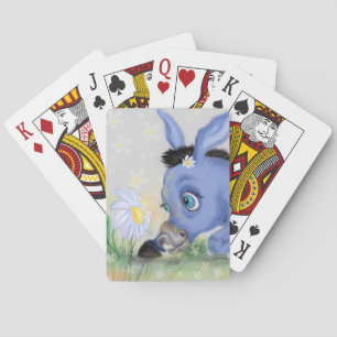 Little Donkey en Daisy Plays Cards Cartoon Pokerkaarten