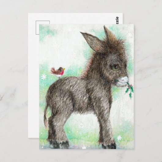 Little Donkey wonk en birdy vriend Robin Briefkaart (Voorkant / Achterkant)