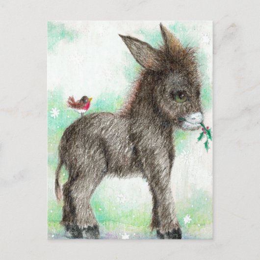 Little Donkey wonk en birdy vriend Robin Briefkaart (Voorkant)