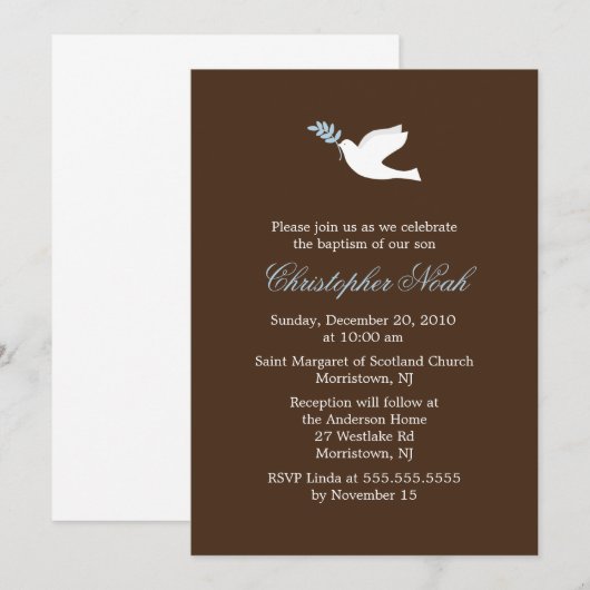 Little Dove Boy doop en doop Kaart (Voorkant / Achterkant)