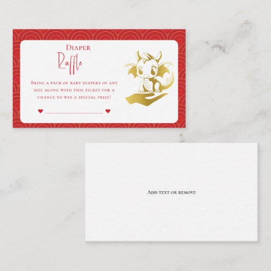 Little Dragon Baby shower Luier Raffle Informatiekaartje (Voorkant / Achterkant)