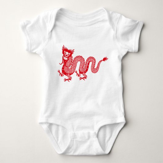 Little Dragon Delight: Chinese rode draak ontwerp Romper (Voorkant)