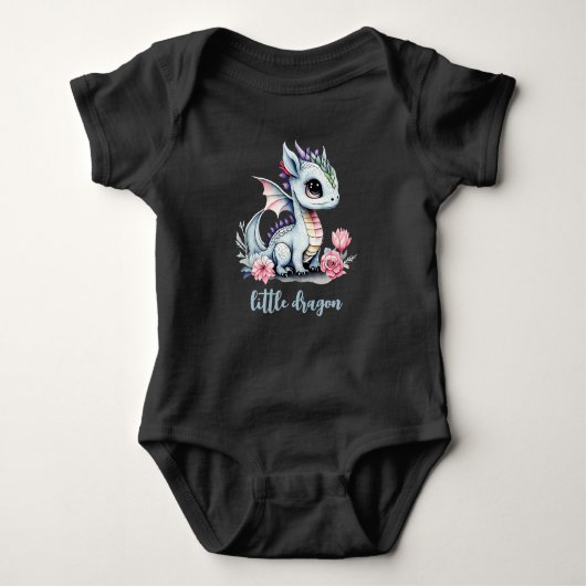 Little Dragon grey bewerkbare leuke waterverf Romper (Voorkant)