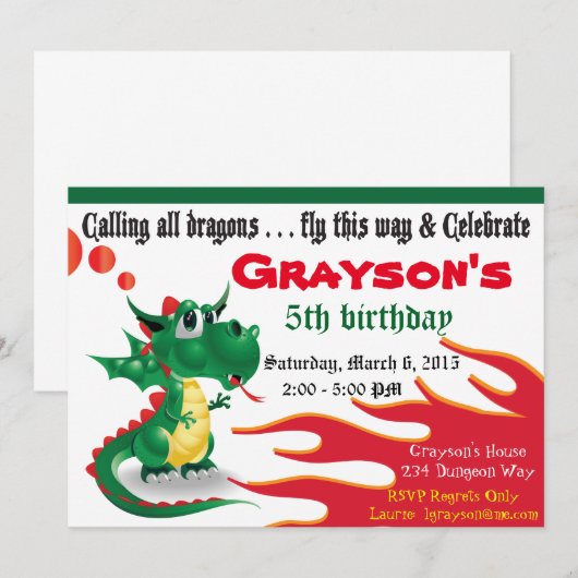 Little Dragon Invitation Kaart (Voorkant / Achterkant)