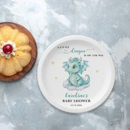 Little Dragon is op de weg Baby shower Papieren Bordje