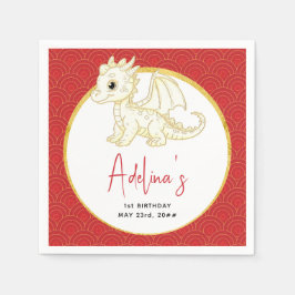 Little Dragon Schattige Gold Red Baby 1st Birthday Servet