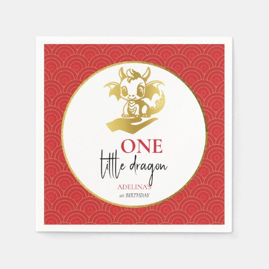 Little Dragon Schattige Rood Goud Baby 1e Verjaard Servet (Voorkant)