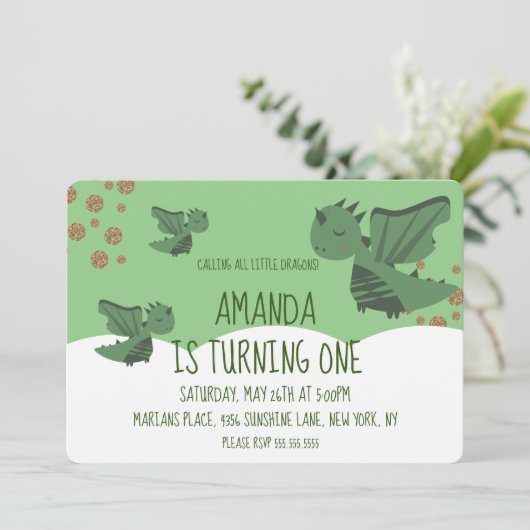 Little Dragons Glitter en Wolken Verjaardagsfeestj Kaart (Staand voorkant)