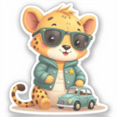 Little Driver Cheetah | Schattigee en snelle Safar Sticker (Voorkant)