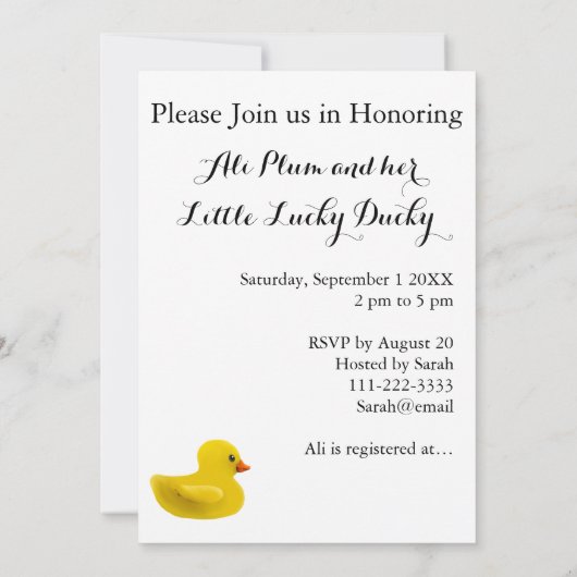 Little Duck Baby shower Invitation Kaart (Achterkant)