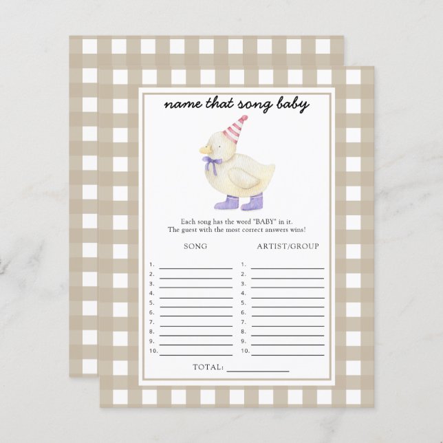 Little Duck baby shower - Name That Baby Song (Voorkant / Achterkant)